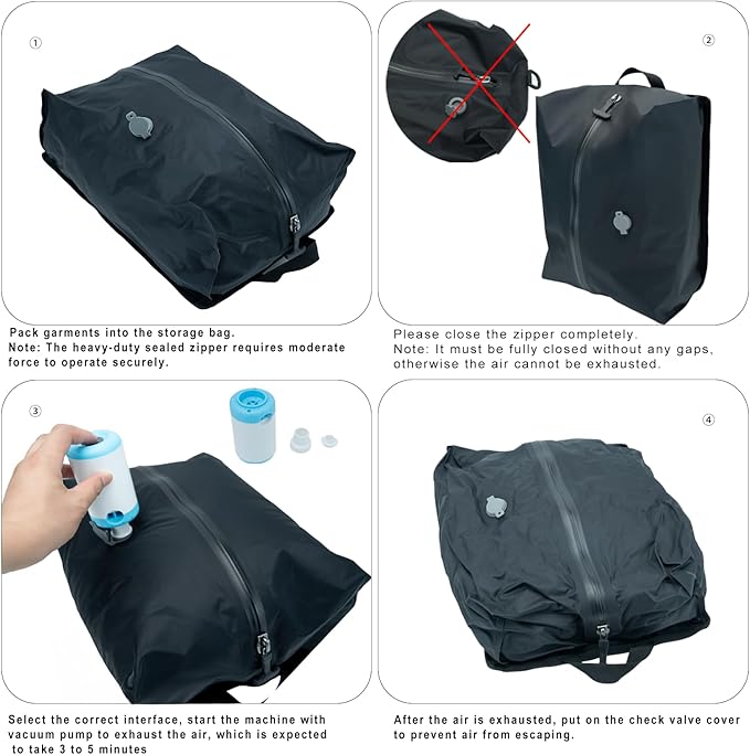 Travel Vacuum Bags with Pump,Reusable Space Saver Bags with IP67 Waterproof Zipper 17L Packing Cubes for Suitcase, Compression Bag Backpack,Luggage,Yoga,Swim,Beach(1PACK,Black)