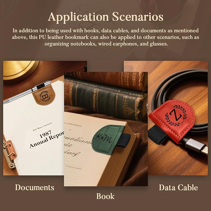 Personalized Bygone Mark Bookmark with Pen Holder,Engraving Leather Magnetic Bookmarks Vintage 26 Letters Name Initials Text Book Marker Clips Gifts for Reading Book Lovers Women (Brown, K)