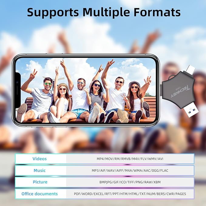 MFi Certified USB 3.0 Flash Drive 128GB for iPhone, 3in1 External Memory Photo Keeper Storage Stick for Picture/Video/Data Saver/Backup, High Speed Thumb/Jump/Hard Drives for iPad/Android/PC (Black)