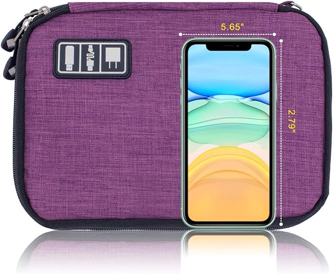 Travel Cable Organizer Bag Waterproof Portable Electronic Accessories Organizer for USB Cable Cord Phone Charger Headset Wire SD Card with 5pcs Cable Ties(Purple)