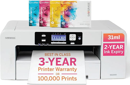 Sawgrass SG1000 VersiFlex Printer Bundle, Innovative Inks & Light Heat Transfer Paper Bundle - Soft-Touch Infusible Ink, 8.5x11 Paper - Professional Results on Untreated Fabric and Wood