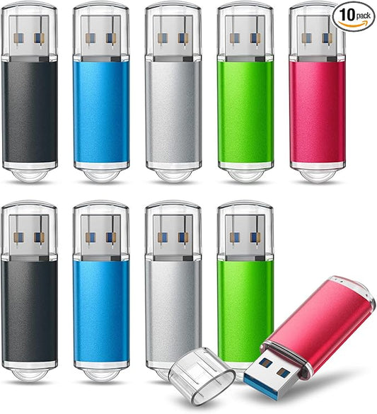 TOPESEL 16GB 10Pack 3.0 USB Flash Drive High Speed 16gb Thumb Drive Memory Stick Jump Drive 16G USB Drive Zip Drive for PC laptops, tablets, TVs, car audio(5 Mixed Colors: Black Blue Green Red Silver)