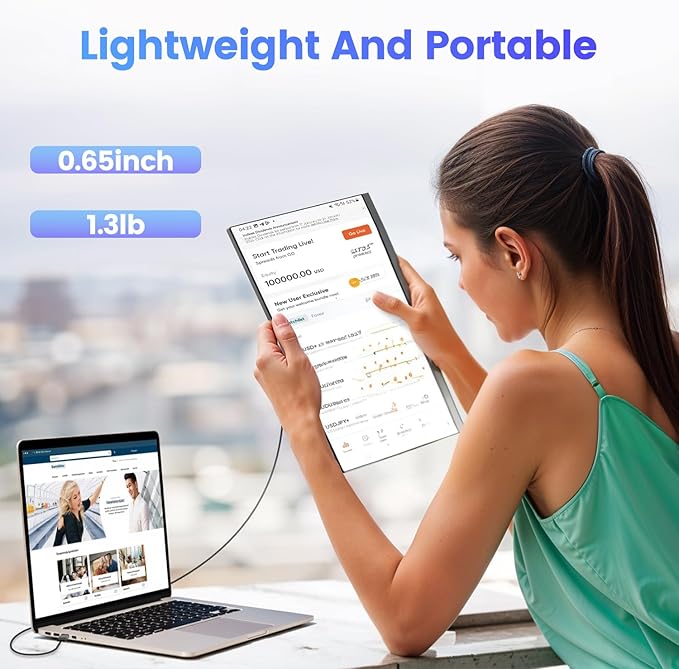 Teamgee 15.6" Laptop Screen Extender, Slim & Lightweight Portable Monitor for Laptop, Full HD IPS, 360° Rotating Stand, Detachable, USB-C Plug & Play, RGB Lighting, Thin Bezels