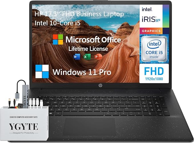 HP 17 Inch Laptop Computer, FHD IPS 17.3 Business Laptop PC, Intel Core i5, 32GB RAM, 2TB SSD+512GB Docking Set, Lifetime Microsoft Office, Windows 11 Pro, Long Battery Life, 10 Key Number Pad