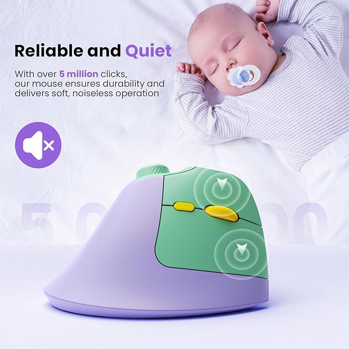 seenda Ergonomic Mouse Rechargeable, USB+Dual Bluetooth, MOU-302 Vertical Wireless Mouse with Volume Knob, Quiet Clicks, Multi-Device Cordless Mice Compatible for Windows, PC, Laptop, Mac OS, Purple