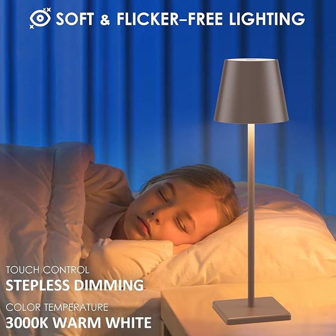 2 Packs LED Cordless Table Lamp, Rechargeable Battery Desk lamp 5500mAh Battery Operated Stepless Dimming Modern Portable Table Light for Restaurant/Table/Bedroom/Outdoor IP54 Waterproof (Rust Red)