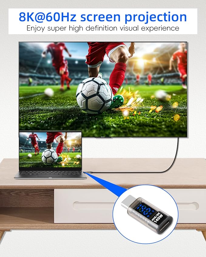 140W USB C Male to USB C Female Adapter,TYPE C Converter,40 GBps Data Transmission,with LED Display，Suitable for Laptops, Desktop Computers, Mobile Phones, Tablets, And Other Devices(2Pcak)