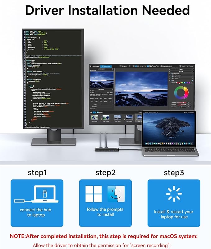 Selore Docking Station for MacBook Pro Air Windows,10 in 1 Dual HDMI Adapter for Mac Pro Air,USB C Hub for MacBook Docking Station Dual Monitor with 2 HDMI,Ethernet,PD,USB C,2 USB A,SD/TF for M1 M2