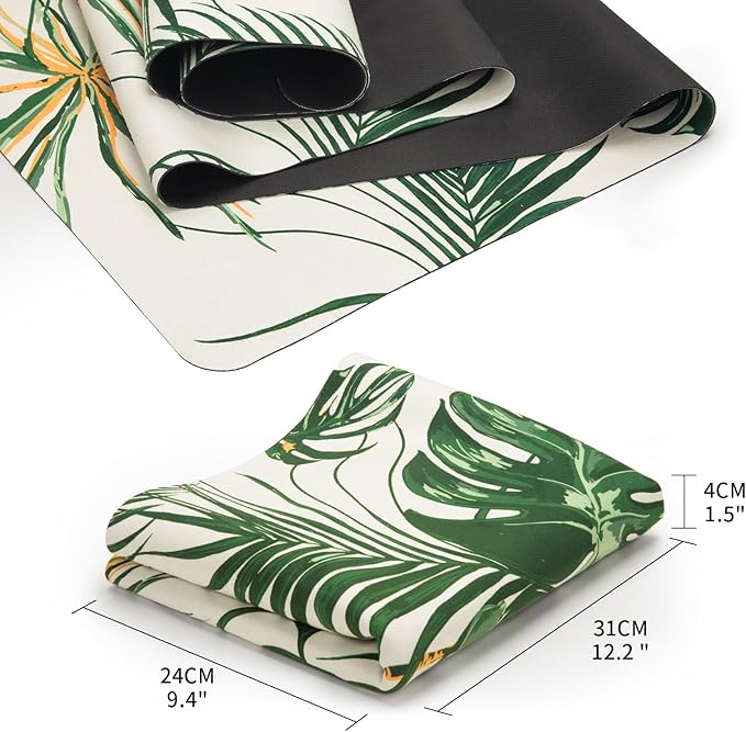 Travel Foldable Suede Yoga Mat, Tear-resistant Non-Slip Fitness Mat, Tote Bag included for Yoga Pilates Exercise Workout, 0.06 Inch/1.5 mm Thick, 72 x 24 Inch/183 x 61 cm