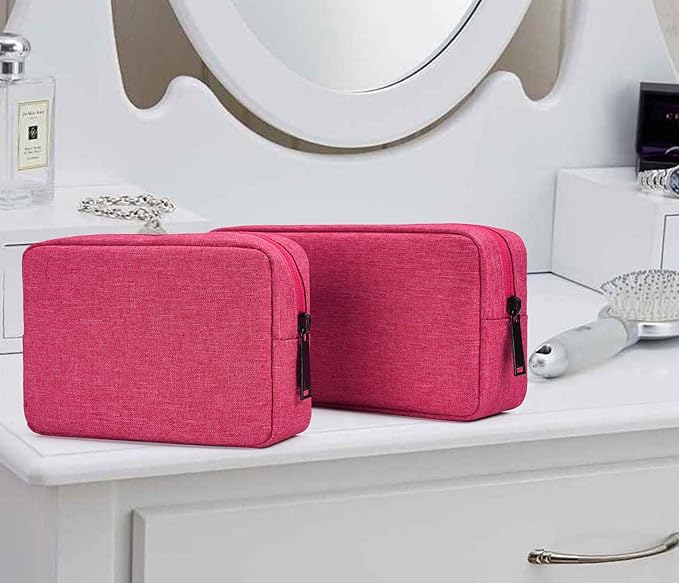 Electronics Accessories Bag, Waterproof Electronics Accessories Travel Case Compatible Laptop Charger Various USB, Cables, Cords and Power Travel Gadget Carry Bag, Rose Red (Small+Big)