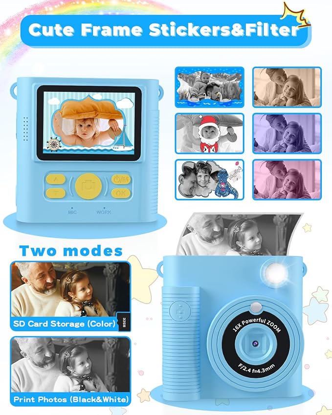 Instant Print Camera for Kids, 1080P HD Kids Digital Cameras Instant Print Photos with 32GB SD Card, Christmas Birthday Gifts for 3 4 5 6 7 8 9 10 11 12 Year Old Girls Boys