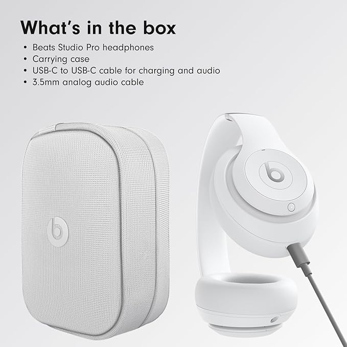 Beats Studio Pro - Premium Wireless Over-Ear Headphones- Up to 40-Hour Battery Life, Active Noise Cancelling, USB-C Lossless Audio, Apple & Android Compatible - Matte White