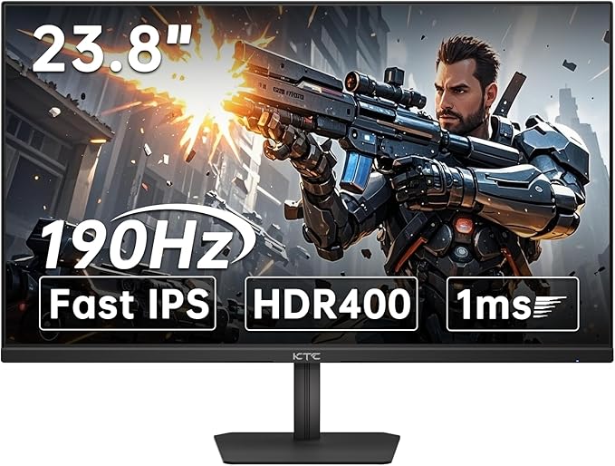 KTC 24 inch 190Hz/180Hz Gaming Monitor,HDR 400 Fast IPS Screen,FHD 1080P Monitor, 133% sRGB,AdaptiveSync,1ms Response Time,HDMI *2&DP*1,Tilt Adjustable, Eye Care