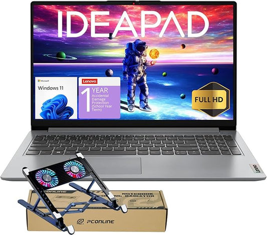 Lenovo IdeaPad 2025 Laptop, 15.6” FHD Anti-Glare, Intel 4-Core CPU, 12GB RAM, 512GB SSD, Wi-Fi 6, 10HR Battery, Win11, 1 Yr ADP + Office 365 w/1TB Cloud Storage, Student & Home Use, w/Cooler Bundle