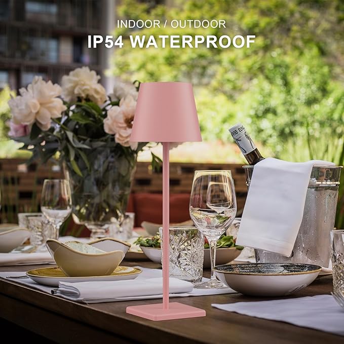 2-Pack LED Cordless Table Lamp, Rechargeable Battery Desk lamp 3W 5500mAh Battery Operated Stepless Dimming Modern Portable Table Light for Restaurant/Bedroom/Outdoor IP54 Waterproof (Pink)