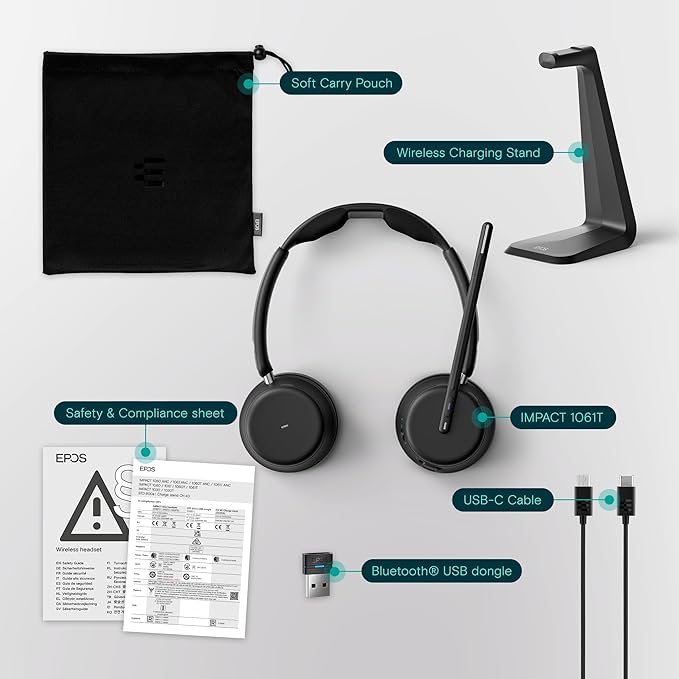 EPOS Impact 1061T - Enhanced Open Office Headset with Hybrid ANC, AI™ Microphone, and Multipoint Connectivity