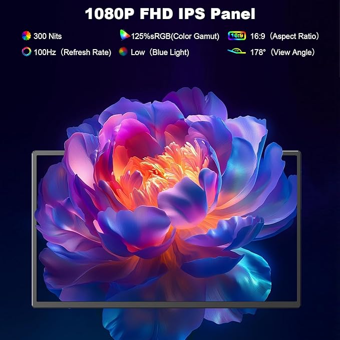 24" Large Portable Monitor, 1080P FHD 100Hz Laptop Screen Extender, 125% sRGB IPS Monitor Extender, USB C HDMI Office Gaming with Detachable Stand, Travel monitor for Window MAC Phone Xbox Switch