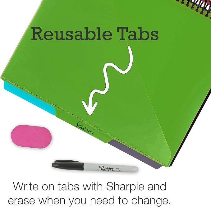 Samsill Deluxe 24 Pocket Spiral Project Organizer with Inner Zipper Pouch, Customizable Front Cover, 12 Dividers with Erasable Write-On Tabs in Fashion Colors, Plastic Folders with Pockets