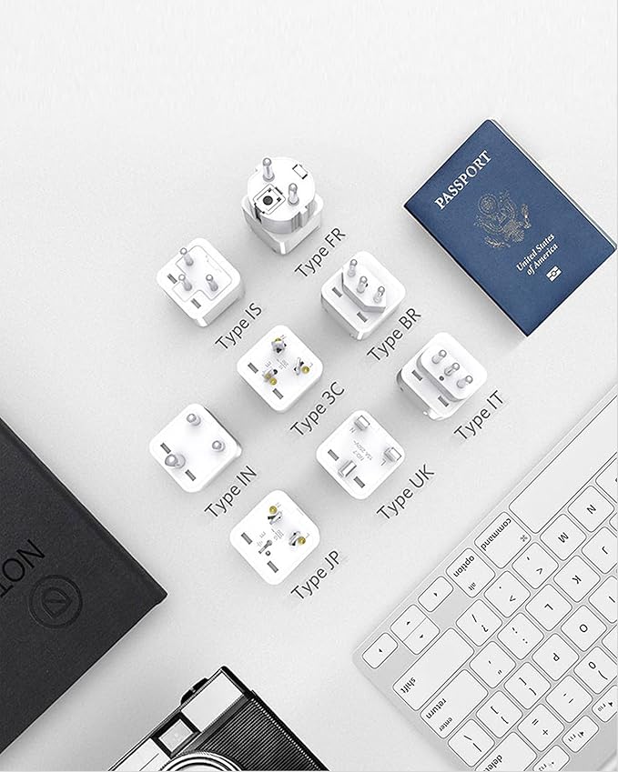 BESTEK Worldwide Travel Plug Adapter Set, Grounded Universal Power Plug Adapter for USA to US, EU, AU, UK, GE, HK and More- 8 Packs