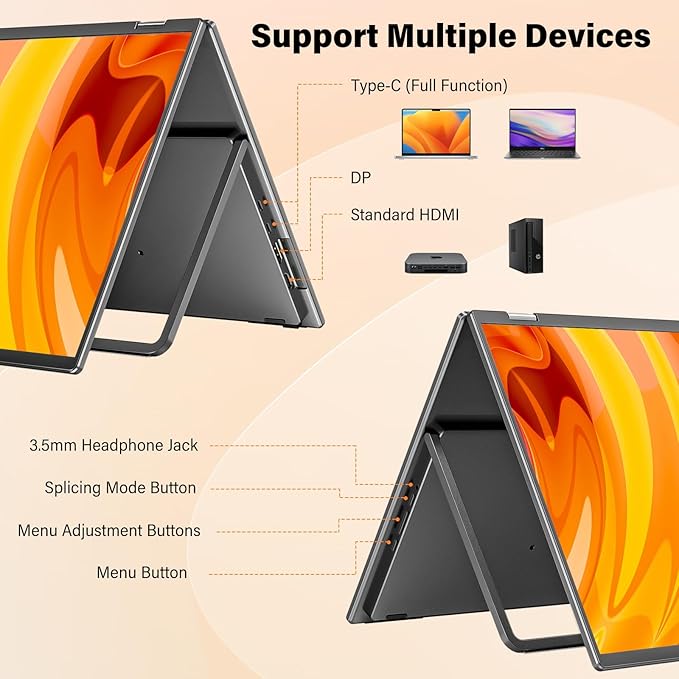 InnoView 18" 2K 100Hz Dual Portable Monitor 100% DCI-P3 Dual Monitor 315°Adjustable Screen Extender for Windows Mac Laptop with Speakers Type-C HDMI DP Foldable 2560x1600 Monitors (No Driver Needed)