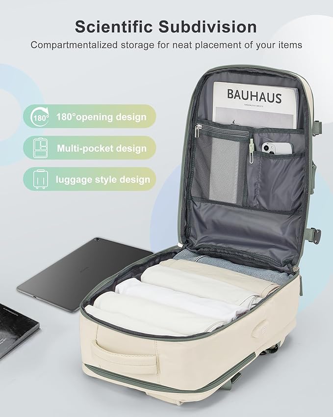 VECAVE Carry On Backpack for Women,Large Travel Backpack Flight Approved,Waterproof 14 Inch Laptop Backpack Business Work Backpacks Men Mochila De Viaje Beige