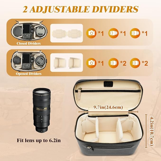 Camera Sling Bag, Waterproof PU Leather Crossbody Camera Case for Photographers, Small Shoulder Bag Compatible for Canon Nikon Sony, 4L Black