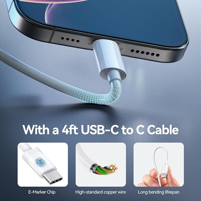 Bwine 65W Phone Charger, GaN Charging Blocks, Compatible with Drone, iPhone 17/Pro,Galaxy S24,Note 20/10+, iPad and More(2X Adapter 2X Cable)