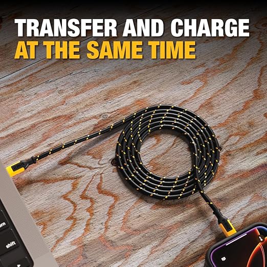 DEWALT Heavy Duty USB C Cable, Jobsite 60 Watt USB C Cable, High Speed Type-C to Type-C, Fast Charge PD USBC Fast Charging Cord for iPhone 16/15 Plus Pro Max MacBook iPad Samsung Galaxy, 3-Pack, 6 ft