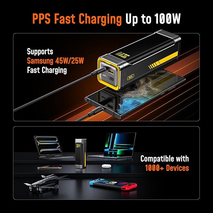 AOHI 240W Laptop Power Bank 27600mAh Portable Fast Charger (99.3wh), Airline-Compliant, 140W PD 3.1 Large Battery Pack The Future Starship for MacBook, iPad iPhone 16 Pro Max,Galaxy,Steam Deck, Grey