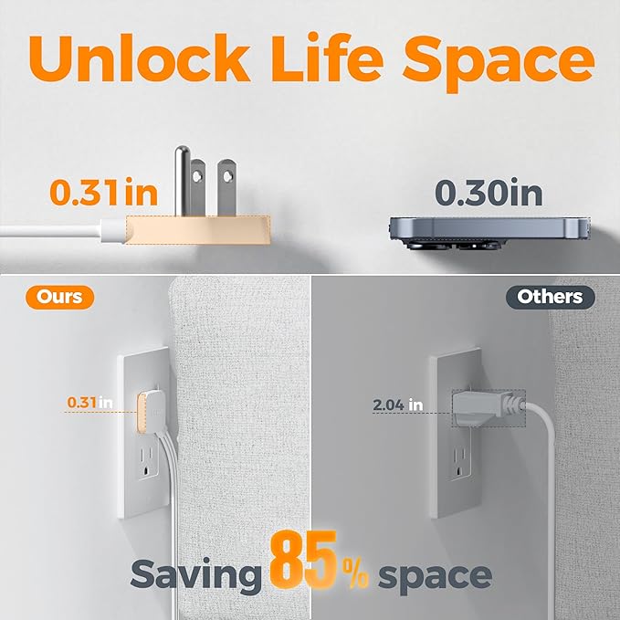 Surge Protector Flat Extension Cord 10FT, TESSAN Flat Plug Power Strip with 4 Outlets 3 USB Ports (1 USB C), 900 Joules Protection, Multiple Wall Outlet Extender Suitable for Home Office Dorm, White