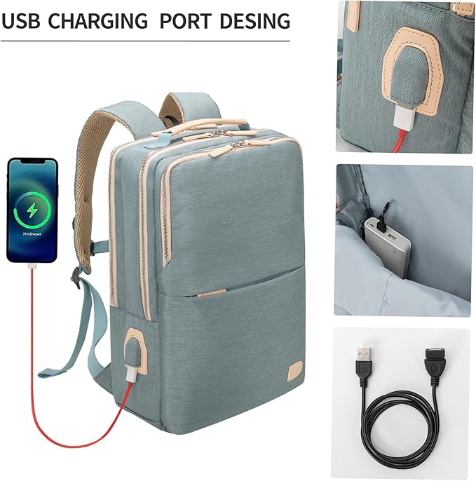 NOBLEMAN Laptop Backpack for Women, Professional Adult Office Commuter Womens Computer Backpack, Luxury Lightweight Carry on Travel Personal Item Bag For Airlines Fits 16 Laptop (Aqua)