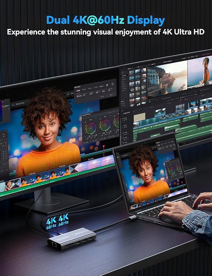 XAOSUN 10 in 1 USB C Docking Station Dual 4K Monitor, 10Gbps USB C HUB with 2 HDMI 4K@60Hz, USBC Dock with 10Gbps USB A and C, Gigabit Ethernet, PD 100W, SD/TF (microSD) for Lenovo/Mac/Dell/HP/XPS