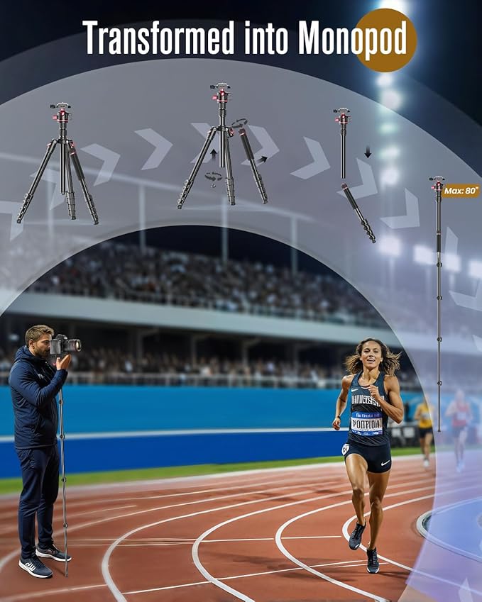 CAMBOFOTO 80“ DSLR-Camera-Tripod, Photography 360 Ball Head Professional Aluminum Tripod & Monopod with Carry Bag Compatible with Canon Nikon Binoculars Laser Telescope (Weight 3.35 Lbs, 15Lbs Load)