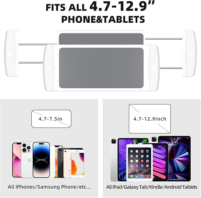 OATSBASF Heavy-Duty Tablet Floor Stand - 66.1" Height-Adjustable, Overhead Bed Phone/Tablet Holder, Fits 4.7-12.9" iPad Pro/Air/Mini, Kindle & Cell Phones