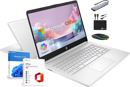 HP 14" Laptop 2025 Business Student Slim Computer, Lifetime MS Office, Copilot AI, Quad-Core Intel CPU, 16GB RAM, 628GB Storage (128GB UFS+500GB Ext), MarxsolAccessory, Wi-Fi 6, Win 11 Pro, Silver