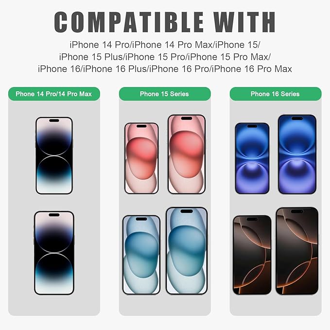 Front Camera Cover,Updated Webcam Cover Compatible for Phone 14Pro/14 Pro Max/15/15Plus/15Pro/15Pro Max/16/16Plus/16Pro/16Pro Max,Open/Close Face Recogition,Protect Privacy and Security,2 Pack-Black