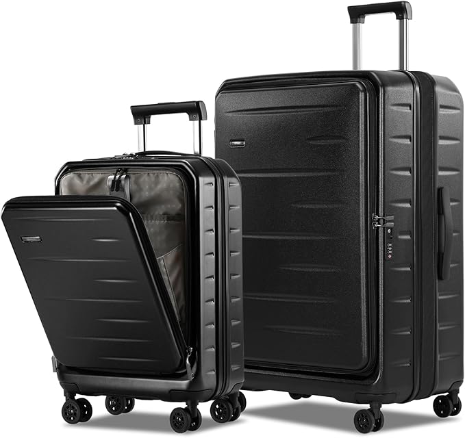 Luggage Sets 2 Pieces, 20 Inch Carry On Luggage and Expandable 28 Inch Checked Luggage with Spinner Wheels, Lightweight ABS+PC Hard Shell Suitcase with Front Opening, TSA Lock (Black, 20/28)