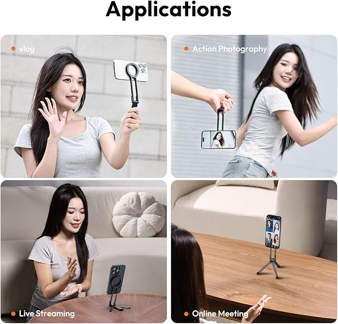 ULANZI MA30 Magnetic Phone Tripod Stand for iPhone - Aluminium Maglock Smartphone Mini Tripod Pocket Cell Phone Stand Strong Magnet Quick Mount Compatible with iPhone 17 16 15 14 13 12 Series, Silver