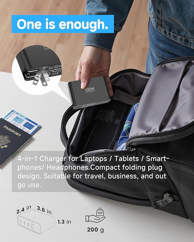 100W USB C Charger, 4-Port PD Fast Charging Block with LED Dispay, GaN Compact Foldable Laptop Charger for MacBook Pro/Air, iPad Pro, for iPhone 17/16/15 Pro Max, Galaxy S25/S24 Ultra, Steam Deck