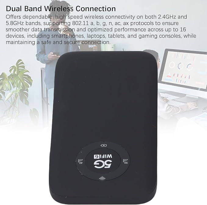 5G Mobile Hotspot, WiFi 6 16 Users Portable Wireless Router with SIM Card Slot and 7100mAh Battery, for Travel Business Outdoor Use (Black)