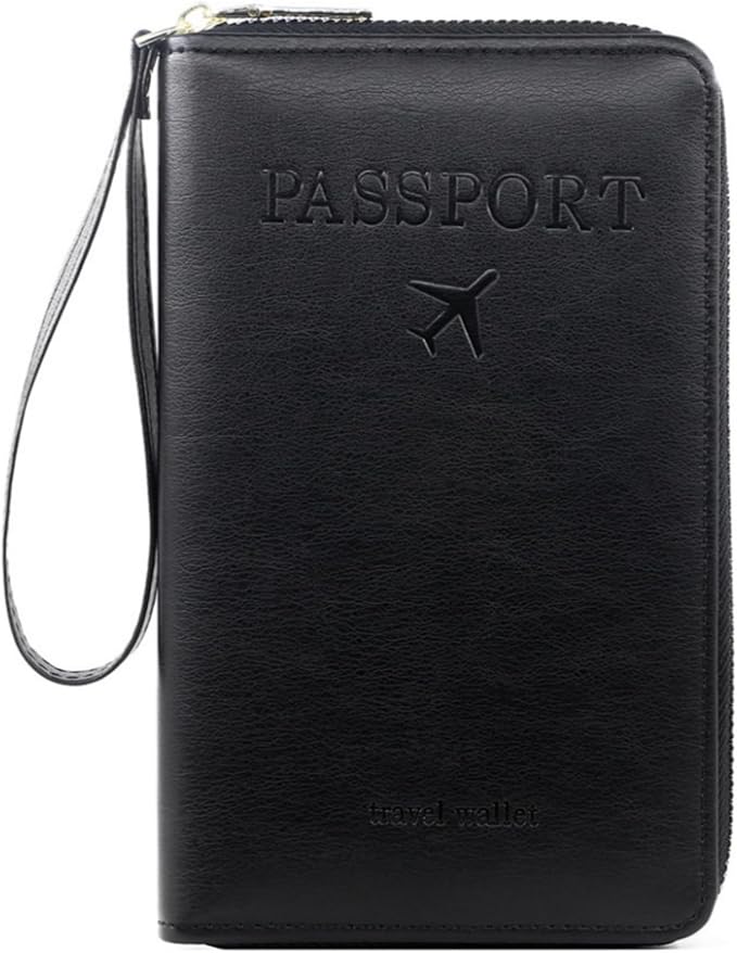 S-11 RFID Blocking Passport Holder Travel Wallet, Slim Zipper Card Case with ID Window, Boarding Pass Slot & Credit Card Organizer for Men and Women. (Black)