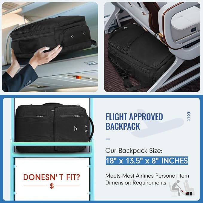 MATEIN Carry on Backpack, Flight Approved Travel Backpack with USB Port, TSA Personal Item Travel Bag fits 17" Laptop, Large Water Resistant Luggage Overnight Weekender Bag for Men & Women, Black