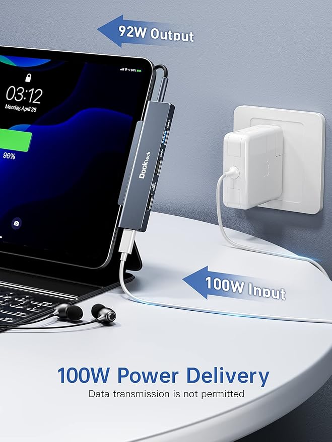 iPad Pro USB C Hub Multiport Adapter - Dockteck USBC Hub 5 in 1 with 100W PD, 4K 60Hz HDMI, Audio, USB 3.0, USB C Dock with Magnetic Grip for iPad Pro 12.9 2021 2020 2018, iPad Air, iPad mini 6