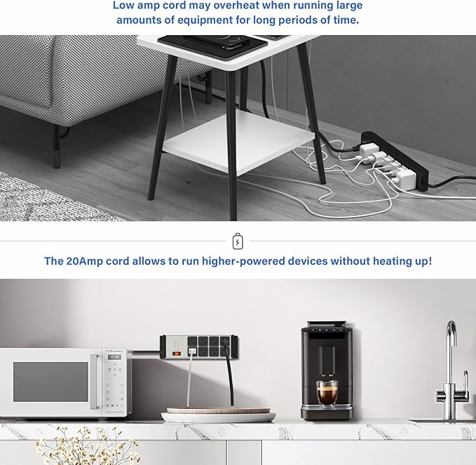 CCCEI Grey Heavy Duty Power Strip Surge Protector 20 AMP, 8 Outlets 12 Gauge Industrial Shop Garage Metal Multiple Outlets, 4 FT Extension Cord 5-15P Adapter High Amp 6-20R T-Slot 20a for Appliance