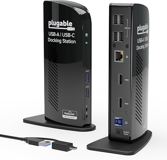 Plugable Universal Laptop Docking Station Dual HDMI Monitor for Windows and Mac (Driver Required), USB 3.0 or USB-C, 2X HDMI, Gigabit Ethernet, Audio, 6 USB Ports (UD-3900)