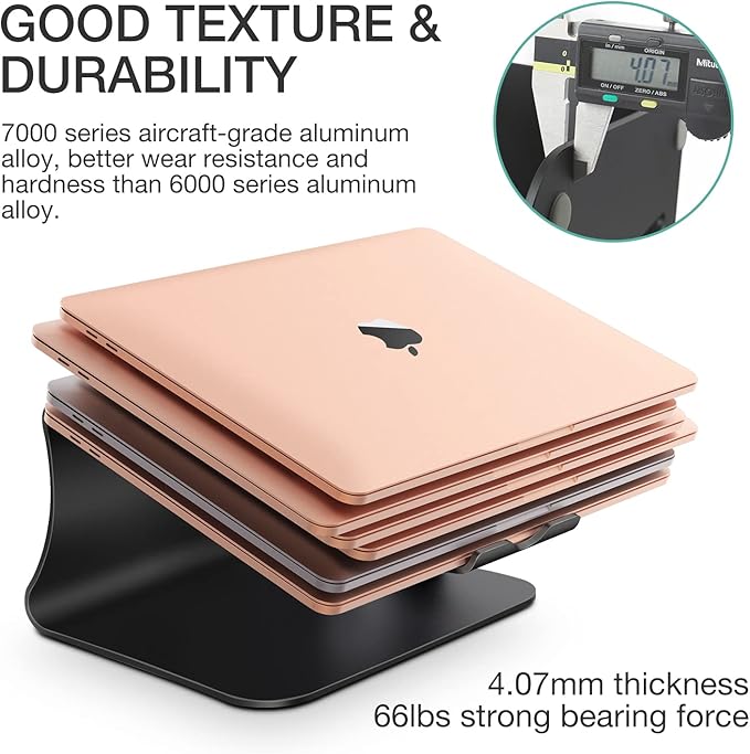 Laptop Stand, Aluminum Notebook Holder Riser Heat-Vent for MacBook Air/Pro, Dell, HP, Lenovo, Microsoft Surface, Samsung 11-16 inches Notebook (Black)