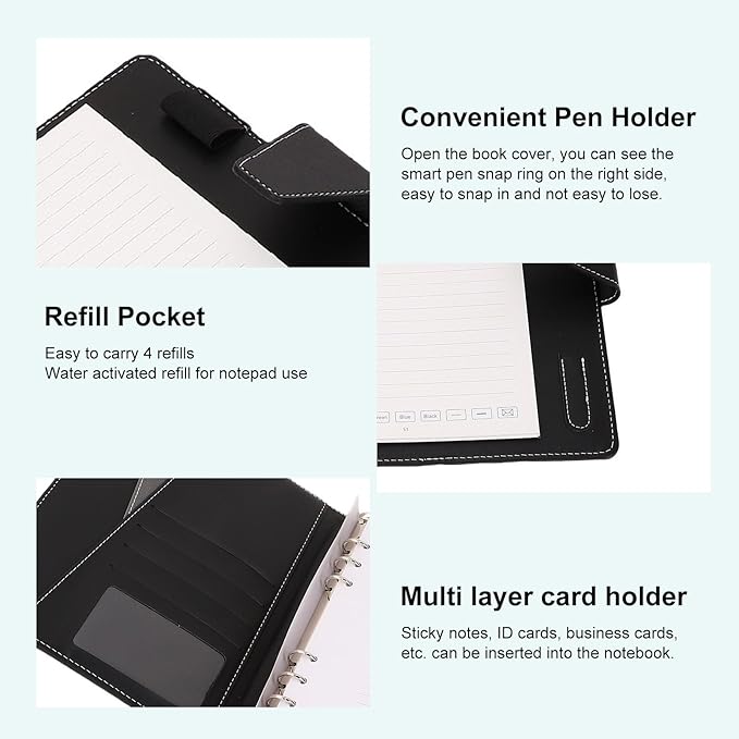 ASHATA Digital Smart Pen Notebook Set, Real Time Sync for Digitizing, Erasable Reusable Electronic Writing Pad App Connected, 64 Pages, for Work Notes Business Meetings