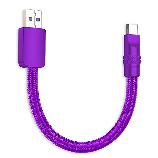 chubbycable Cute Chubby 120W Short USB C Cable Power Bank Fast Charging Cable Nylon Braided Charger Cord Compatible with iPhone 17-15 Series iPad, Purple+Purple, USB-A to Type-C, 1.64FT