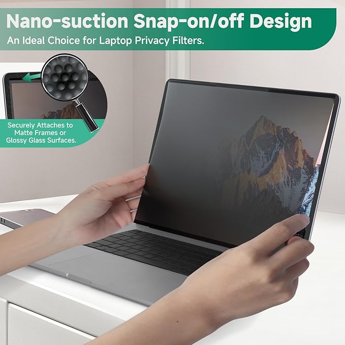 Nano-Suction Laptop Privacy Screen 14 Inch 16:9, Removable Screen Privacy Shield for Laptop, Anti Glare, Anti Bule Light, Screen Protector for Lenovo HP Dell Acer Asus Thinkpad