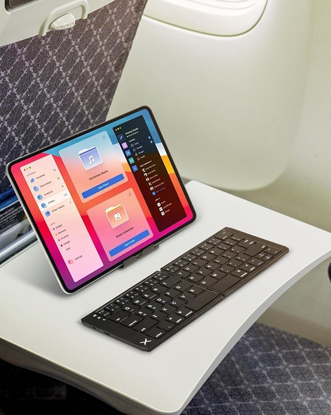 DeLUX Foldable Bluetooth Keyboard, Wireless Portable Travel Keyboard with Stand Holder, Rechargeable Ultra Slim Mini Size, for iOS Android Windows Mac Smartphone Tablet (KF19)